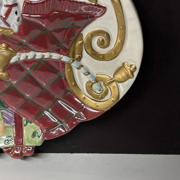 Ceramic Christmas Decorative Plate 12" Allure 2002 Heavy Gold Gilt Sleigh Toys - Picture 2 of 9